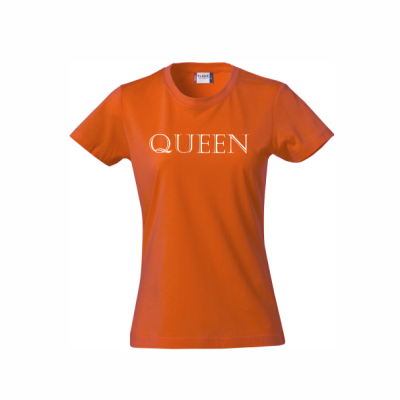 Koningsdag dames t-shirt QUEEN oranje