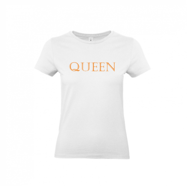 Koningsdag dames t-shirt QUEEN wit